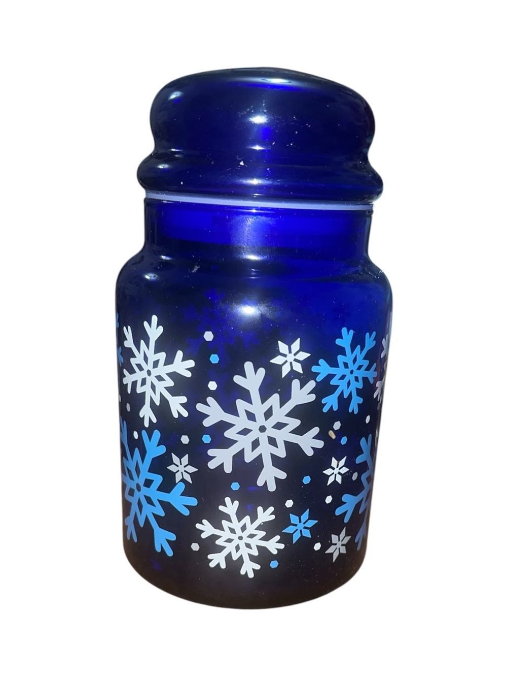 Vintage Libbey Cobalt Blue Snowflake Glass Canister